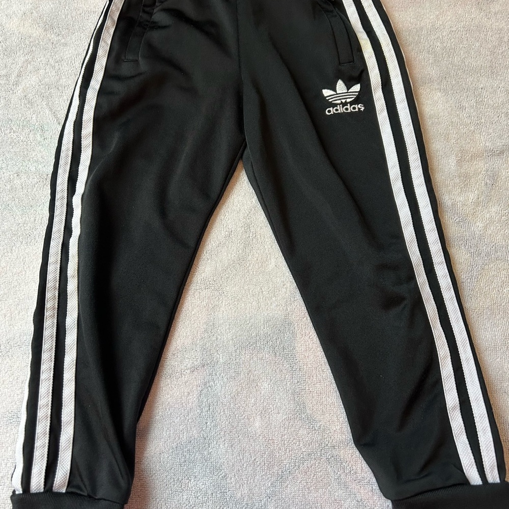 Adidas Kids Black Joggers with White Stripes
